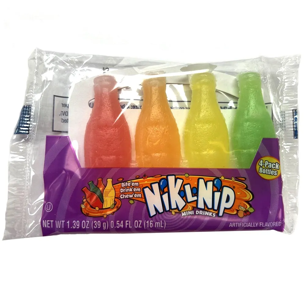 4 Nik-L-Nip Mini Drinks 1.39oz Wax Bottles Candy Drink Cherry Orange Lemon Lime