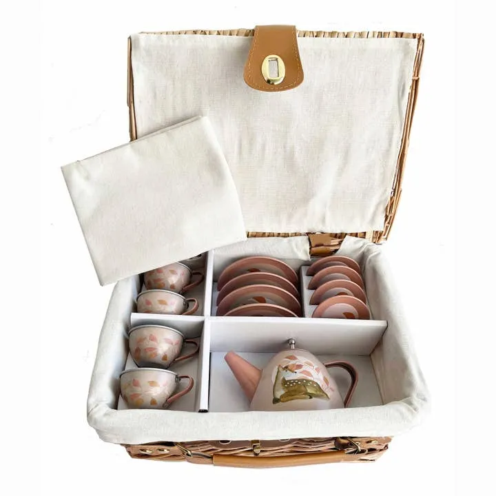 Fawn Tin Tea Set in A Wicker Case by Egmont