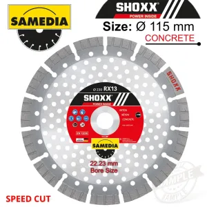 SAMEDIA DIAMOND BLADE 115MM SEGMENTED IND REINF. CONCRETE SPEED CUT SHOXX RX13 SAM310618