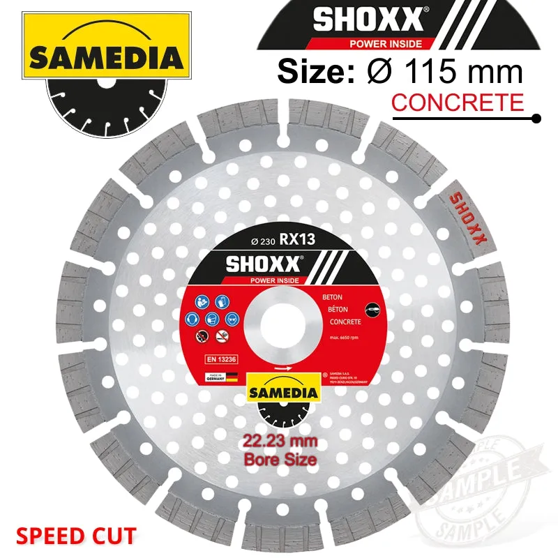 SAMEDIA DIAMOND BLADE 115MM SEGMENTED IND REINF. CONCRETE SPEED CUT SHOXX RX13 SAM310618