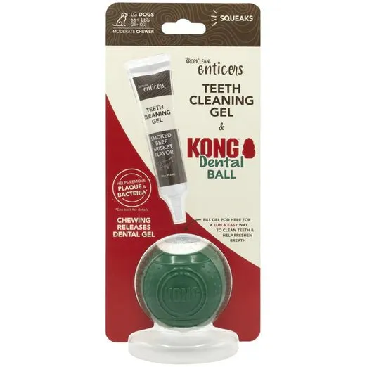 TropiClean Enticers Teeth Cleaning Gel & Kong Dental Ball Dog Toy Kit