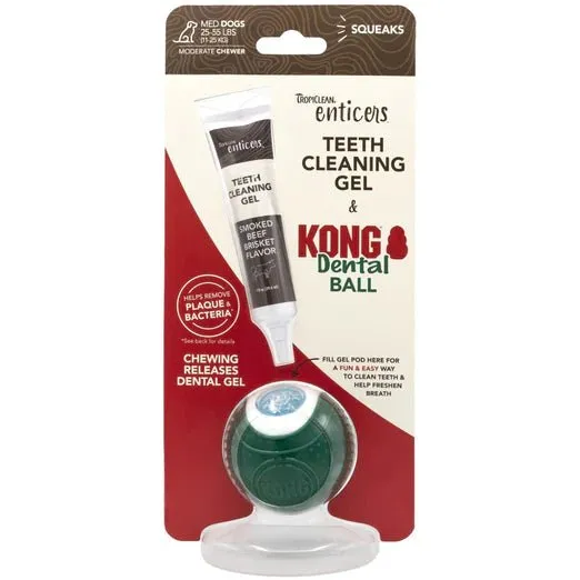 TropiClean Enticers Teeth Cleaning Gel & Kong Dental Ball Dog Toy Kit
