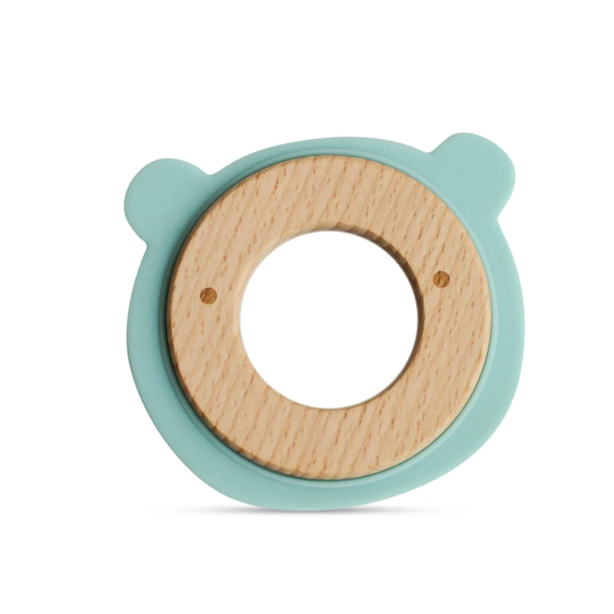 Wood   Silicone Disc Teether Toy - Blue