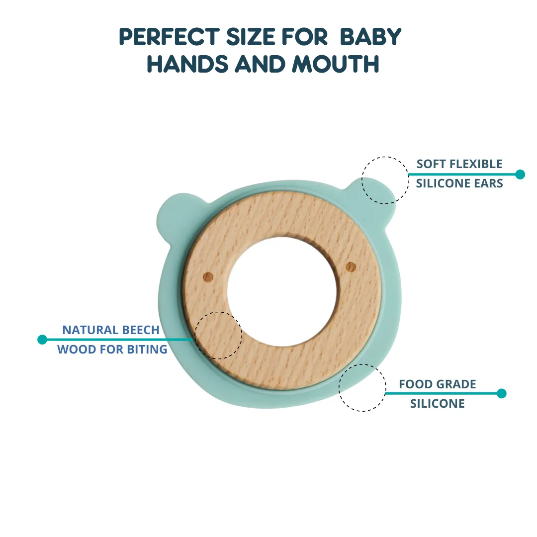 Wood   Silicone Disc Teether Toy - Blue