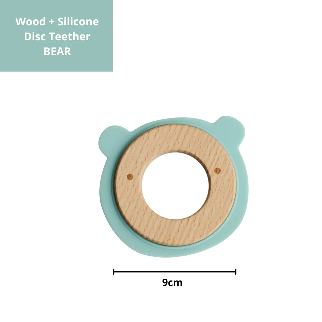 Wood   Silicone Disc Teether Toy - Blue